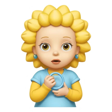 A 3D cartoon baby character fully yellow skin, styled like Maggie Simpson, with pacifier, big eyes, smooth shading, Memoji-style rendering, consistent with other yellow Simpsons characters. sticker