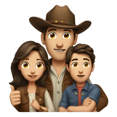 A family of 3, a cowboy dad, dark brown haired freckled mom and boy sucking his thumb sticker
