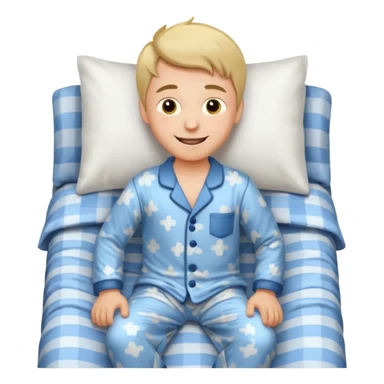 emoji- of a smiley boy getting up from a bed sticker