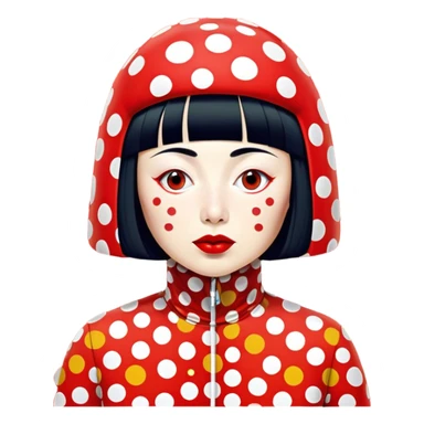 Yayoi Kusama – Cinematic Realistic Portrait of Yayoi Kusama, depicted as an avant-garde artist with an eccentric, captivating expression surrounded by her iconic polka dot patterns, rendered with vivid textures and imaginative lighting that evokes her unique, surreal creative world. sticker