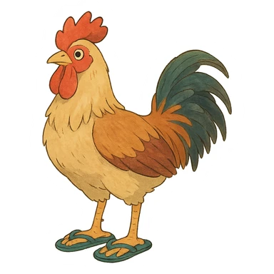ghibli style a rooster wearing flip-flops sticker
