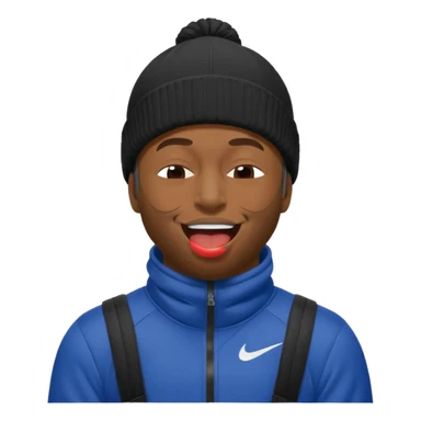 black guy with nike ski mask on squinching his face with his mouth closed trying to hold his laugh with his eyes closed sticker