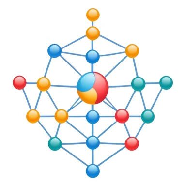 neural network with nodes and connections, simple colorful design for telegram sticker