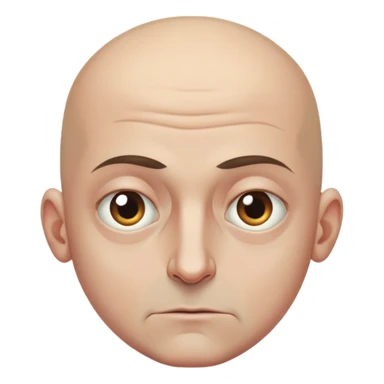 Steven Miller, bald, grim expression, narrow face, bottom lip sticking out, eyelids lower on outer sides sticker