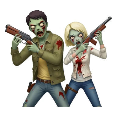 Survivor aiming shotgun at zombie, zombie in front, action pose, blood flying, no background













 sticker