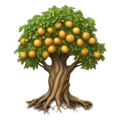 tree with deep roots and branches that rise towards the sky, with golden fruits sticker