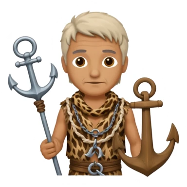Ancient  man with animal skin clothes with Anchor sticker