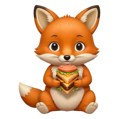 a sitting baby fox with a burger sticker