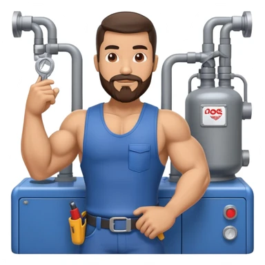 Hispanic HVAC technician with goatee beard as an action figure logo sticker