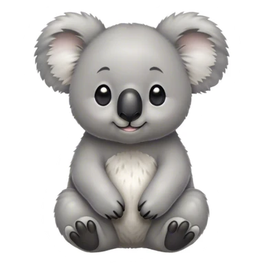 Cinematic Cute Koala Portrait Emoji, Head tilted playfully and inquisitively, featuring a fluffy grey fur with perky, rounded ears and a charming black nose, round, sparkling eyes filled with gentle curiosity, Simplified yet irresistibly adorable features, highly detailed, glowing with a warm, friendly glow, high shine, affectionate and cuddly, stylized with a touch of eucalyptus whimsy, bright and endearing, soft glowing outline, capturing the essence of a mischievous yet loving koala, so playful it feels like it could snuggle out of the screen into your arms! sticker