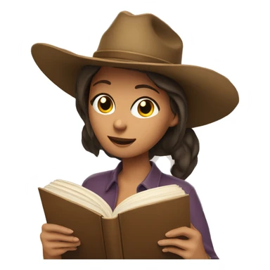 Brunette Woman with cowboyhat reading a book sticker