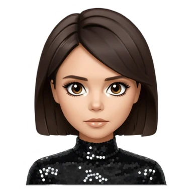 Victoria Beckham from Spice Girls with dark brown hair, black sequin outfit sticker