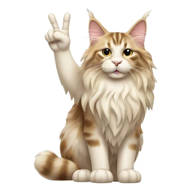 cream maine coon holding up peace sign sticker