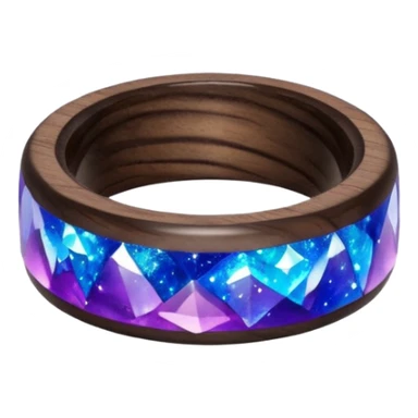 dark wood ring with epoxy resin in purple nd blue space colors and milki way crystal sticker