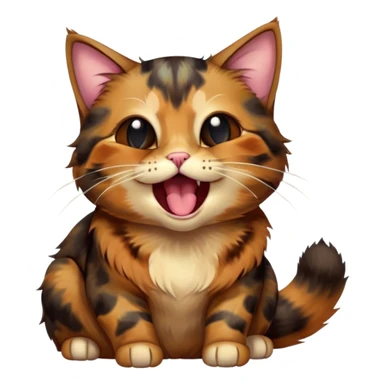 Cinematic Cute Yawning Tortoiseshell Cat Portrait Emoji, Head slightly tilted with a wide, adorable yawn and half-closed, dreamy eyes, featuring a warm, mottled fur of rich browns and blacks, simplified yet irresistibly cute, highly detailed, glowing with a soft, slumbering radiance, high shine, exuding a relaxed, drowsy charm, styled with a gentle, soft glowing outline, capturing the essence of a tortoiseshell cat in a precious moment of sleepy delight! sticker