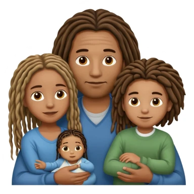 Brown family of 3 with a dad with long locs mom with shorter locs a 8 yr old boy light skinned brown with long braids and a 6 yr old with a small fro and a little baby boy that looks like the dad sticker