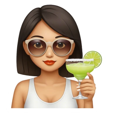Asian girl drinking margarita wearing sunglasses sticker