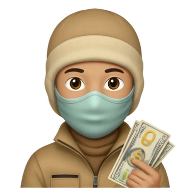 boy holding money with a ski mask sticker