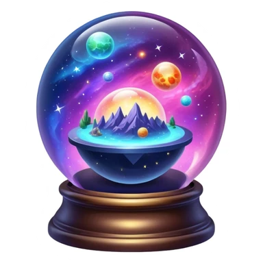 Tiny mystical mysterious sparkly magical glowing spherical nebula planets inside a glass globe dome sticker