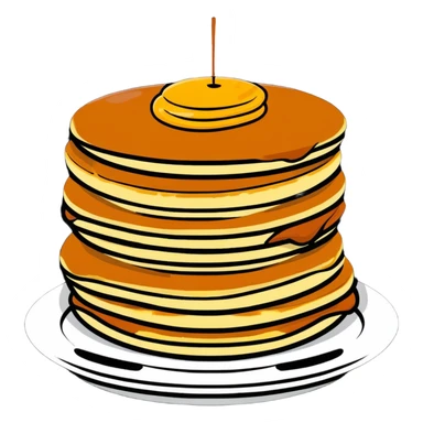 stack of pancakes with maple syrup sticker