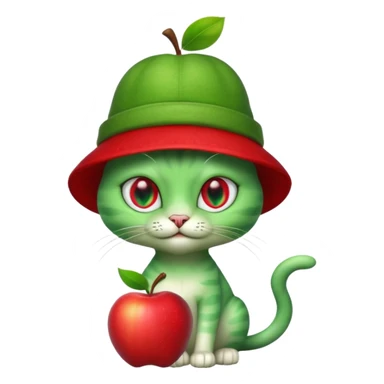 An alien cat with a red apple hat with cash all around it sticker