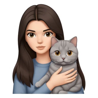 brunette Kendall Jenner with long hair holding on the hands a british british white shorthair cat sticker