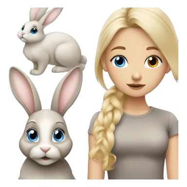 Blonde girl blue eyes with two bunny brown and grey sticker