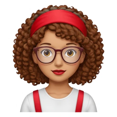 Mujer de piel canela, pelo marron y rizado, lentes y una cinta roja en la frente  sticker
