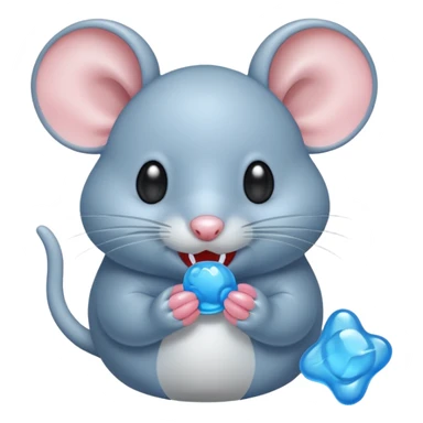 raton gris comiendo gomita redonda azul sticker