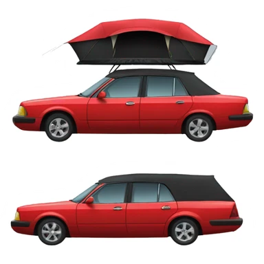 Red sedan car with black rooftoptent sticker