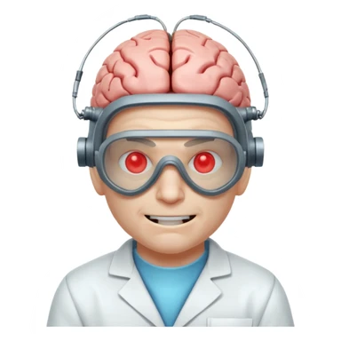 mutant scientist portrait, head and shoulders only, exposed glowing brain, broken goggles, evil smile, mad lab vibe, 3D cartoon, mobile game icon style, clean background, no text, no watermark

 sticker