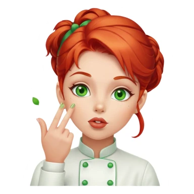 Girl, Pastry Chef with red hair and green eyes blowing kisses sticker