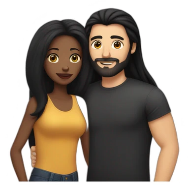 White man with a buzz black hair and a black beard kissing a black woman with long black straight hair sticker