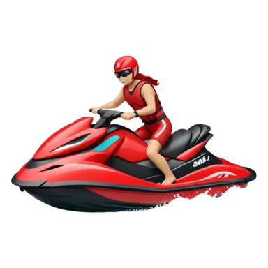 jet ski (red black and white all in the same amount. maybe a red a bit more dominant) on the sea. show the sea under the jet ski - blue with turquoise. no sky - white background instead. DO NOT REMOVE THE SEA AND THE WHITE WHEN FINALIZING!  sticker