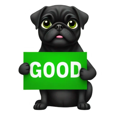 Black pug holding a green sign that says good luck  sticker