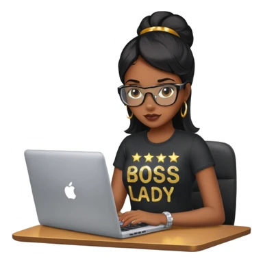 black pretty girl working hard with sparkles on laptop "boss lady" spelled out on shirt sticker