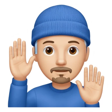 White bald with regular goatee hand raised blue knit cap sticker