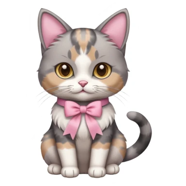 Sitting Dilute grey calico cat with pink ribbon sticker