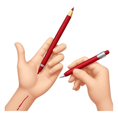 the hand writes with a dark red pen sticker