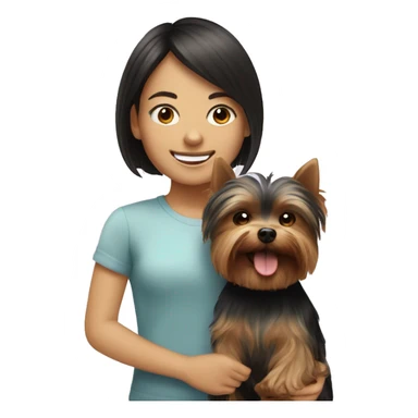 smiling girl with Yorkshire terrier with a haircut  companion sticker
