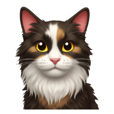 Fluffy heart (emoticon) with calico coloring, heart shape, cat ears, fluffy, has three colors: dark brown, red and white sticker