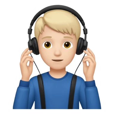 a boy with headphone in his hand not his head sticker
