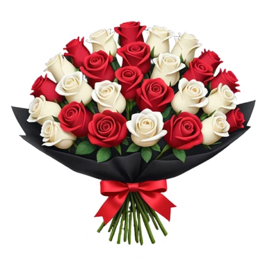 White rose and red rose bouquet with black paper  sticker