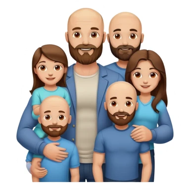 Happy Muscular Bald beard man and his hot wife with long brown hair and 3 sons sticker