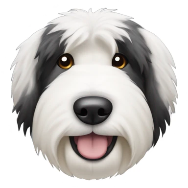 Old English sheepdog with a half and half face like a black (left) and white (right) cookie sticker