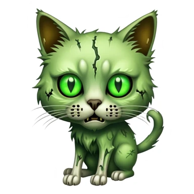 zombie cat with decaying fur, glowing eyes, and exposed bones sticker