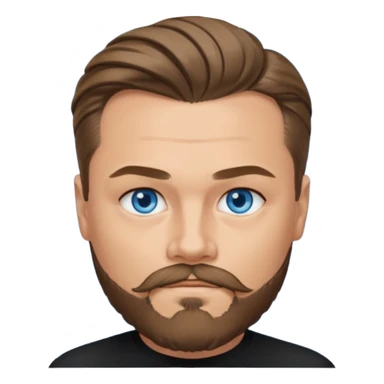 a good looking like leonardo di caprio blue eyes, beard, mustache, a black shirt, green eyes, hair tied to the back sticker