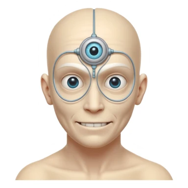 mutant test subject portrait, head and shoulders only, third eye on forehead, pale skin, creepy calm smile, lab experiment style, 3D cartoon, mobile game icon style, clean background, no text, no watermark

 sticker