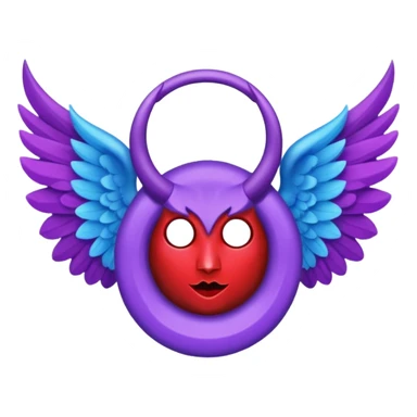The letter o in black, purple Angel wings, red devil horns, and blue halo on top sticker