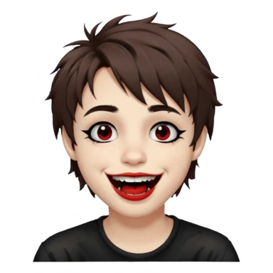Laughing pale Goth boy with shaggy brown hair, and messy black eyeliner , smudged, red, lipstick  sticker